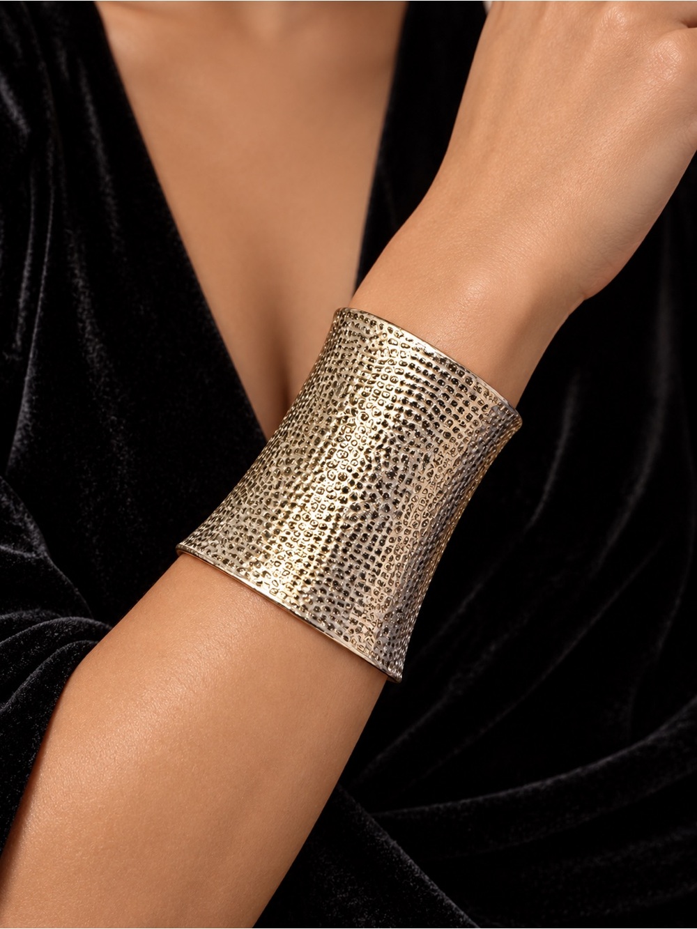 Icing Wide Textured Silver Cuff Bracelet
